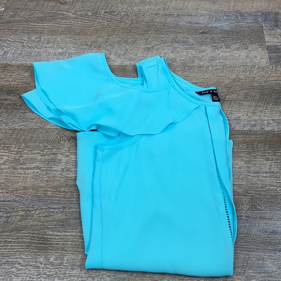 Zac & Rachel Teal Cold Shoulder Blouse M - Picture 5 of 10
